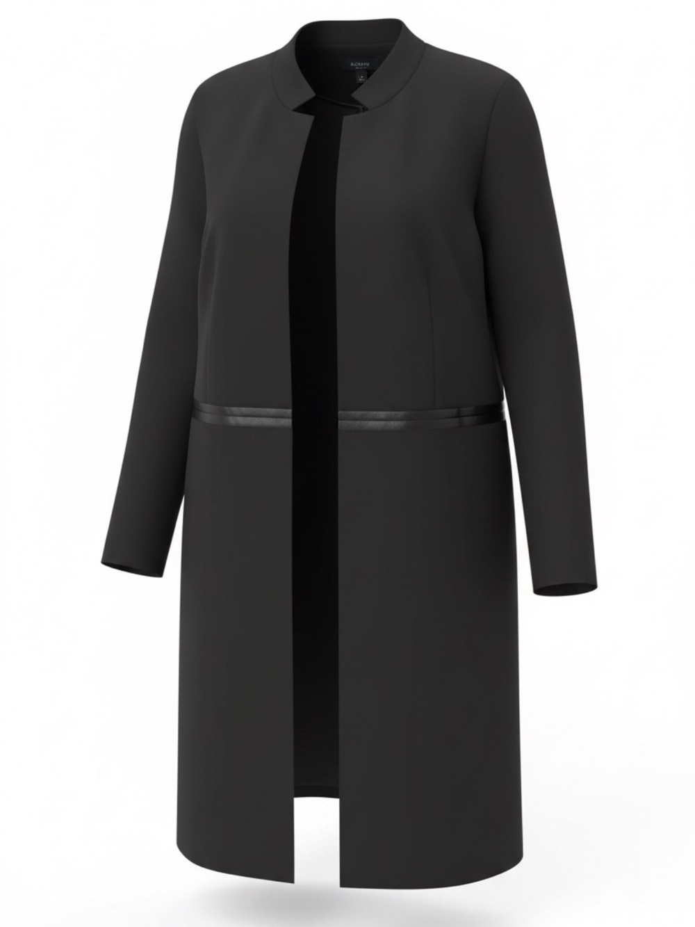 Alfani Black Collarless Long Trench Coat with Zip Pockets
